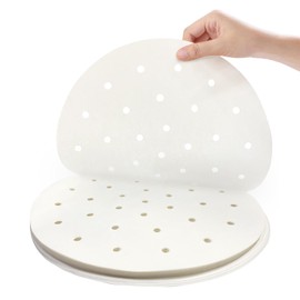 8in Steamer Liners, Air Fryer Parchment Paper Liners, Bamboo Round Perforated Anti-stick Waterproof 100% Pure Raw Wood Pulp by EBIGIC