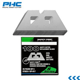 Pacific Handy Cutter SP017 Safety Point Blade for PHC Safety Cutters, Pack of 100, Sharp Edge, Safety Point Razor Blades for Injury Reduction, Cuts Boxes, Cardboard, Tape, Plastic Straps, and More