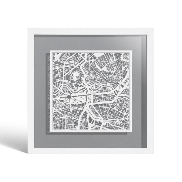 Berlin Paper Cut Map Framed by O3 Design Studio, White