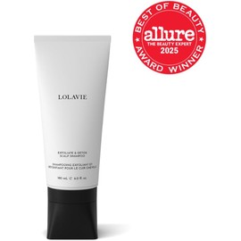 LolaVie Champú Exfoliante Y Desintoxicante Para El Cuero Cabelludo - 177 Ml - Champú Y Exfoliante 2 En 1 Con Carbón Activado Y Aha - Reduce La Descamación, Aumenta El Volumen - Seguro Para Cabello Teñ