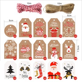 Pack of 150 15 Different Designs Christmas Gift Tags, Merry Christmas Gift Tags Labels Kraft Paper, Gift Tags with Jute String, for Christmas Tree DIY Decoration
