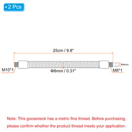 PATIKIL 9.8" Universal Gooseneck Hose, 2 Pcs M10 to M8 Fine Thread Bendable Metal Hose Flexible Arm Soft Tube Extension for Lamp, DIY Equipment, Black