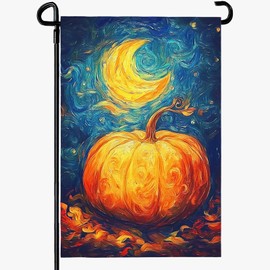 Dacawin Fall Garden Flag Pumpkin Yard Flags Van Gogh Art Starry Night Sky Moon Garden Flags Autumn Harvest Red Maple Leaf Chinoiserie Thanksgiving House Banner for Patio Farmhouse Outdoor 12 x 18 Inch