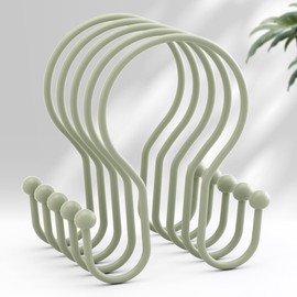 AmazerBath Shower Curtain Hooks Sage Green Shower Curtain Rings, Simple Double Hook Shower Curtain Hooks Rust Proof, Smooth Sturdy Metal Shower Hooks for Shower Curtain Rod, 12 Pcs Shower Rod Hooks