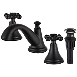 Vintage Widespread Bathroom Faucet, 3-Hole Sink Faucet with Drain Assembly, Solid Brass, Drip-Free Ceramic Cartridge, Adjustable 8-16 Inch Installation Matt Black