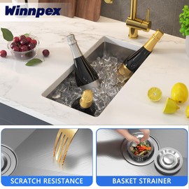 10 inch Bar Sink Undermount, 10 x 18 inch Wet Bar Sink Undermount Stainless Steel Kitchen Sinks 18 Gauge Single Bowl Small Bar Sinks with Basket Strainer Drain