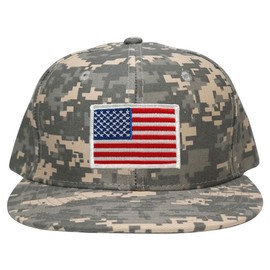 Armycrew Flat Bill Digital Camo American Flag Patch Snapback Cap - ACU - White
