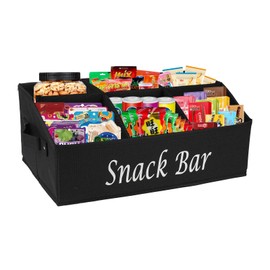 Xbopetda Snack Organizer for Countertop, Fabric Snack Organizer with Handles, 6 Compartment Snack Box Container Snack Basket, Snack Bar Station Organizer, Kitchen Pantry Organizer and Storage - Black