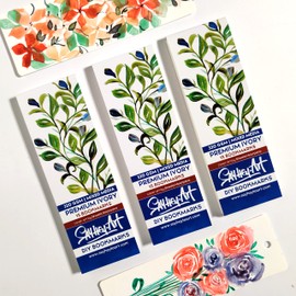 Messketeers - 320gsm Premium Ivory Professional Bookmark Sketchpads/for All Mediums, Calligraphy, Charcoal, acrylics, Gouache / (Pack of 2 - a Total of 30 DIY Bookmarks) / Blue Florals