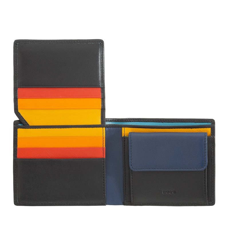 DUDU Kleines Herren Portemonnaie RFID in Leder mit Münzfach Schwarz