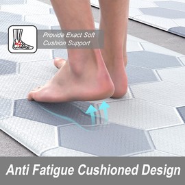 TEMASH Kitchen Rugs & Mats, 2-Piece Set, Anti-Fatigue, Waterproof, Non-Slip, Light Grey, Memory Foam