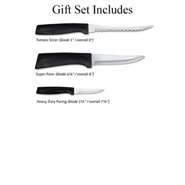 Rada Cutlery Anthem Series Kitchen Knife Set Stainless Steel Knives with Ergonomic Black Resin Handles, Set of 3