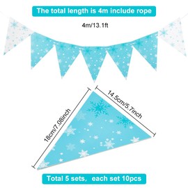 DELORIGIN 60pcs Snowflakes Bunting Banner Triangle Flag Banner Double Sided Paper Pennant Bunting Flags Banner for Birthday Wedding Party Winter Home Garden Christmas Easter Outdoor Decorations
