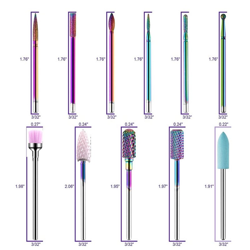 BDHI 11 Piece Nail Drill Bit Set, Ceramic Nail Cutter