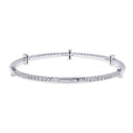 BERRICLE Sterling Silver Flexible Wedding Cubic Zirconia CZ Statement Cross Bangle Bracelet for Women, Rhodium Plated, 7 inch, Sterling Silver, Cubic Zirconia