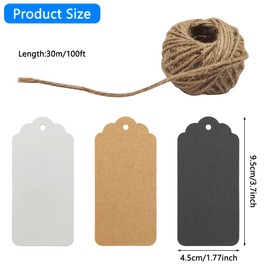 lyfLux 300 PCS Kraft Paper Gift Tags with 100 Feet Natural Jute Twine for Festivals, Price Tags, Birthdays, Weddings and DIY Crafts
