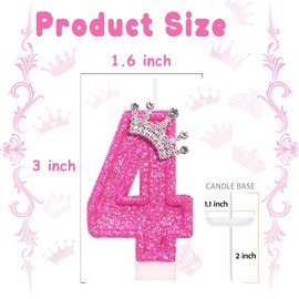 ElekFX Birthday Candle for Cake, Crown Rose Number Cake Candles, 2.76 inch Number Happy Birthday Candle, Cake Topper Decoration for Birthday Party (Number 4)