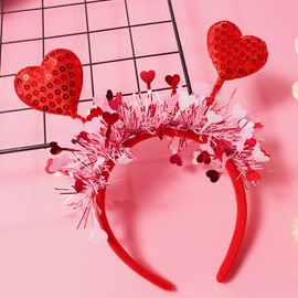 HATOTO Valentines Day Headband Red Heart Hair Accessories for Women Girls, Red Sequin Love Hearts Hair Band Shiny Non Slip Headbands Wedding Valentines Party Outfit Supplies Decoration