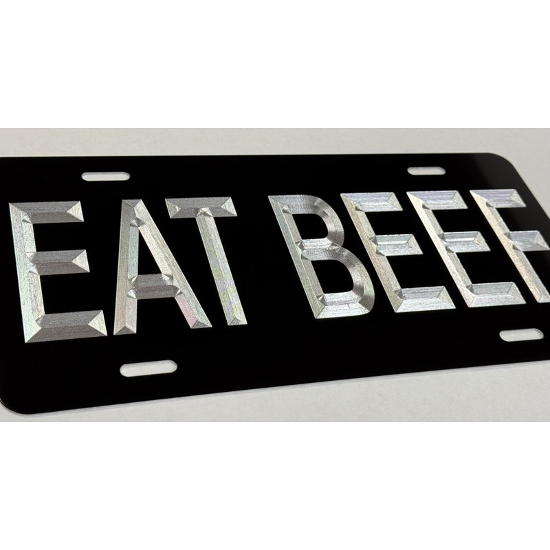 Silver Engraved Eat Beef Black Car Tag Diamond Etched Metal