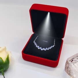 GBYAN Necklace Box and LED Light, Bracelet Box, Gift Box, Velvet Jewellery Display Case for Proposal, Engagement, Wedding, Birthday, Valentine's Day