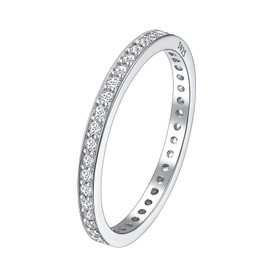 Supligt 925 Sterling Silver Band Rings for Women, Stackable Cubic Zirconia CZ Eternity Bands Wedding Ring Size 6