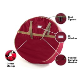 Covermates Keepsakes Christmas Wreath Storage Bag – Heavy Duty Polyester, Interior Pouch, Dual Zipper Pulls - Holiday Storage-Red