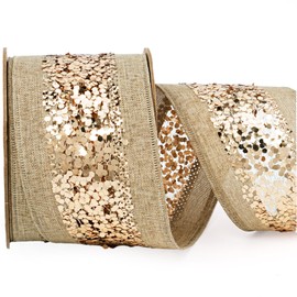 LaRibbons Christmas Ribbon for Gift Wrapping Brown Burlap Ribbons Khaki Wired Ribbon for Christmas Tree Party Decoration Crafts Wreath Bow Outdoor Decor - 2.5 Inch 10 Yards