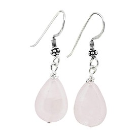TreasureBay Handmade Natural teardrop Rose Quartz Dangle Drop Earrings For Women Girls Made with 925 Sterling Silver Hook (TearDrop Rose Quartz)