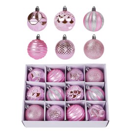 GANGLIAN 12 Pcs Christmas Ball Ornaments Pink Christmas Ornaments Set for Christmas Tree Decorations Shatterproof Large Christmas Decorations Ornaments Bulk Balls 2.36 Inches Hanging Decor for Xmas