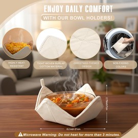 Yungyan 4 Set Burlap Cotton Microwave Bowl Cozy Holders for Hot Cold Food Bowl, Multipurpose Heat Proof Plate Holder Washable and Reusable for Plates and Dishes Kitchen Supply