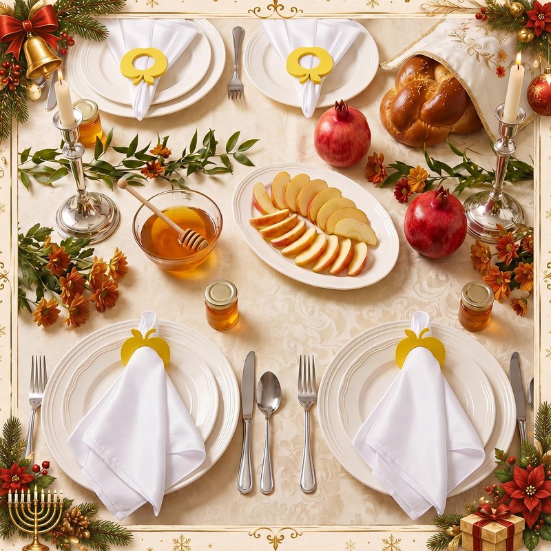 Gandeer 24 Pcs Rosh Hashanah Cloth Napkin, Wooden Apple Napkin