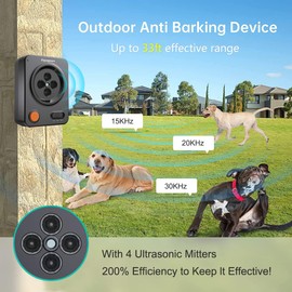 Zigzagmars Ultrasonic Dog Bark Deterrent Devices, Anti Barking Device with 3 Frequency Levels, Waterproof Outdoor Dog Barking Silencer Up to 33FT, Safe & Effective for Small Medium Large Dogs