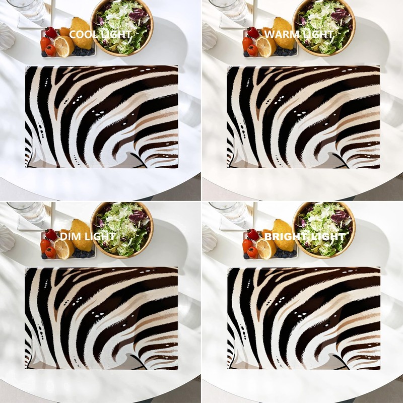 Batmerry Zebra Animal Black Linen Placemats Set of 8, Black