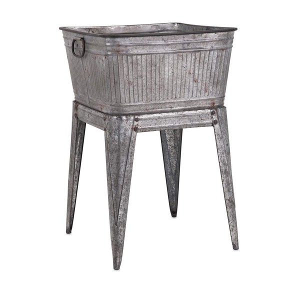 IMAX 65345 Perryman Galvanized Tub on Stand. Lightweight Iron Beverage Tub - Use for Keeping Pets, Holding Firewood, Displaying Vegetables, Storing Wines. Multi Utility Tubs