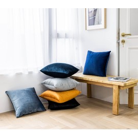 Home Brilliant Velvet Decorative Pillow Covers for Sofa Bench Set of 2 Throw Pillow Cases for Couch Chair Bed (24 x 24 Inches, Gun Metal Grey)