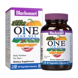 BlueBonnet Bluebonnet Nutrition One for Men Whole Food-Based Multiple, Daily Nutrition*, Non-GMO, Vegetarian Friendly, Kosher, Gluten-Free, Soy-Free, Dairy-Free, Iron Free, 30 Vegetable Capsules, 30 Servings
