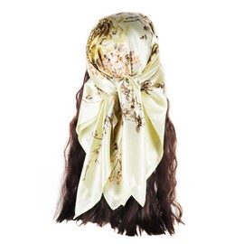 vabovin 35'' Floral Silk Head Scarf, Satin Headband Large Square Headwrap For Black Women for Sleeping hair Wrap (Peony Beige)