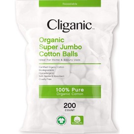 Cliganic Organic Super Jumbo Cotton Balls (100 Count) - Hypoallergenic, Absorbent, Large Size, 100% Pure