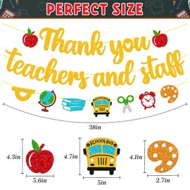 Thank You Teachers and Staff Banner National Teacher Appreciation Week Decoration We Love Our Teachers Decor Thanks for All You Do Backdrop Black Glitter Supplies