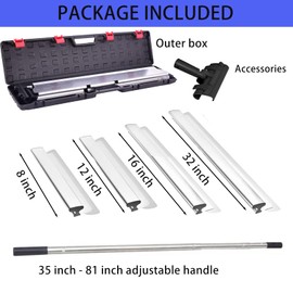 BHTOP Drywall Tools 8", 12", 16" & 32 Skimming Blade with 35-81 inch Extension Handle, Construction Blades Extruded Aluminum & 301 Stainless Steel Construction Tools, Wall-Board with Outer Case