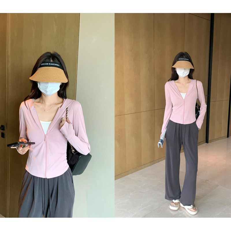 [RAKUKOU] レディース ラッシュガード UVカット パーカー 日焼け防止 アイスシルク UPF40+ 親指穴付き 接触冷感