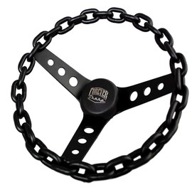 11" Black Chain Steering Wheel 3-Spoke with Engraved Horn Button-3 Hole
