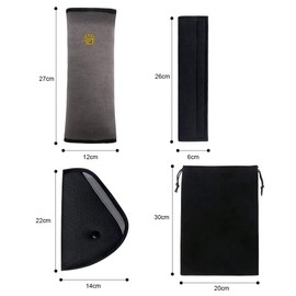 URAQT Gurtpolster Kinder, 3 Stück Auto Sicherheitsgurt Schulterpolster Gürtelkissen Schutzkissen und Samtbeutel Groß für mehr Komfort auf der Reise - Grau