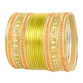 Touchstone Colorful 2 Dozen Bangle Collection Indian Bollywood Pastel Parrot Green Gold Glaze Designer Jewelry Special Large Bangle Set of 24 Gold Tone for Women