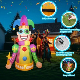 [2025 New] 8FT Huge Clown Inflatable, Mardi Gras Inflatable Decoration Decorations, Build-in LED Lights,Mardi Gras Blow up Outdoor Yard Decorations for Party, Indoor Home Celebration Garden Lawn