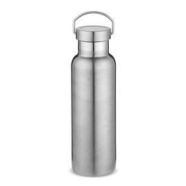 Volhoply Silver Stainless Steel Water Bottles,600 ML Vacuum Insulated Double Wall Travel Bottle with Leak Proof Lid of Handle,Metal Reusable Standard Mouth Flask Thermoses for School,Hikers,Gift