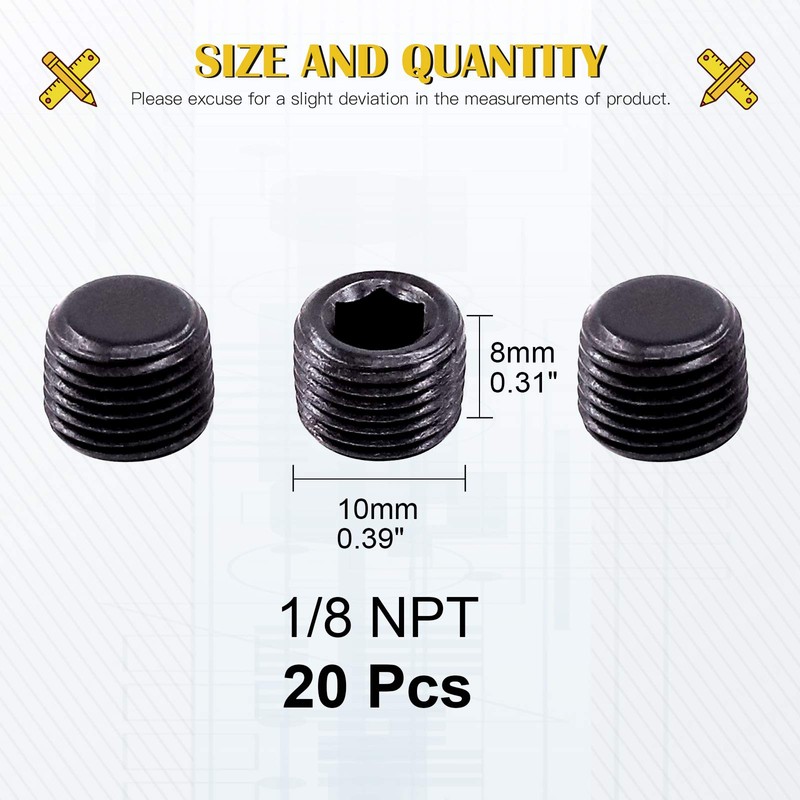 Mardatt 20Pcs 1/8" NPT Plug Pipe Plug Fitting Carbon Steel