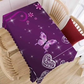 Beabes Table Cloth Butterfly, Glowing Butterflies Heart Floral Farmhouse Tablecloth Soft Table Cover for Kitchen Dinning Tabletop Decoration, 52x70 Inch Fitted Tablecloth