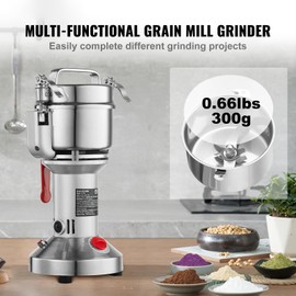 Happybuy 300g Electric Grain Mill Grinder, High Speed 1500W Commercial Spice Grinders, Stainless Steel Pulverizer Powder Machine, for Dry Grains Spices Cereals Coffee Corn Pepper, Straight Type
