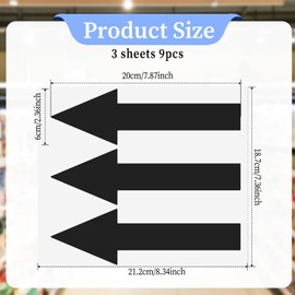 8"x2" Arrow Sticker, Black Arrows Sign, 9 Pack Floor Stickers, PVC Removable Self Adhesive Floor Decal, Waterproof Arrow Signs for Road Instructions, Wall Marking Stickers